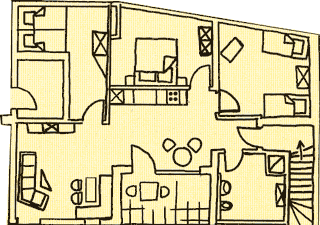 Grundriss der Schmetterling (links oben das optionale Schlafzimmer)