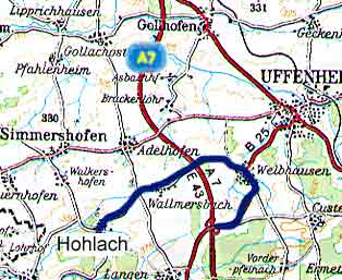 Weg ab der Abfahrt Langensteinach bis nach Hohlach